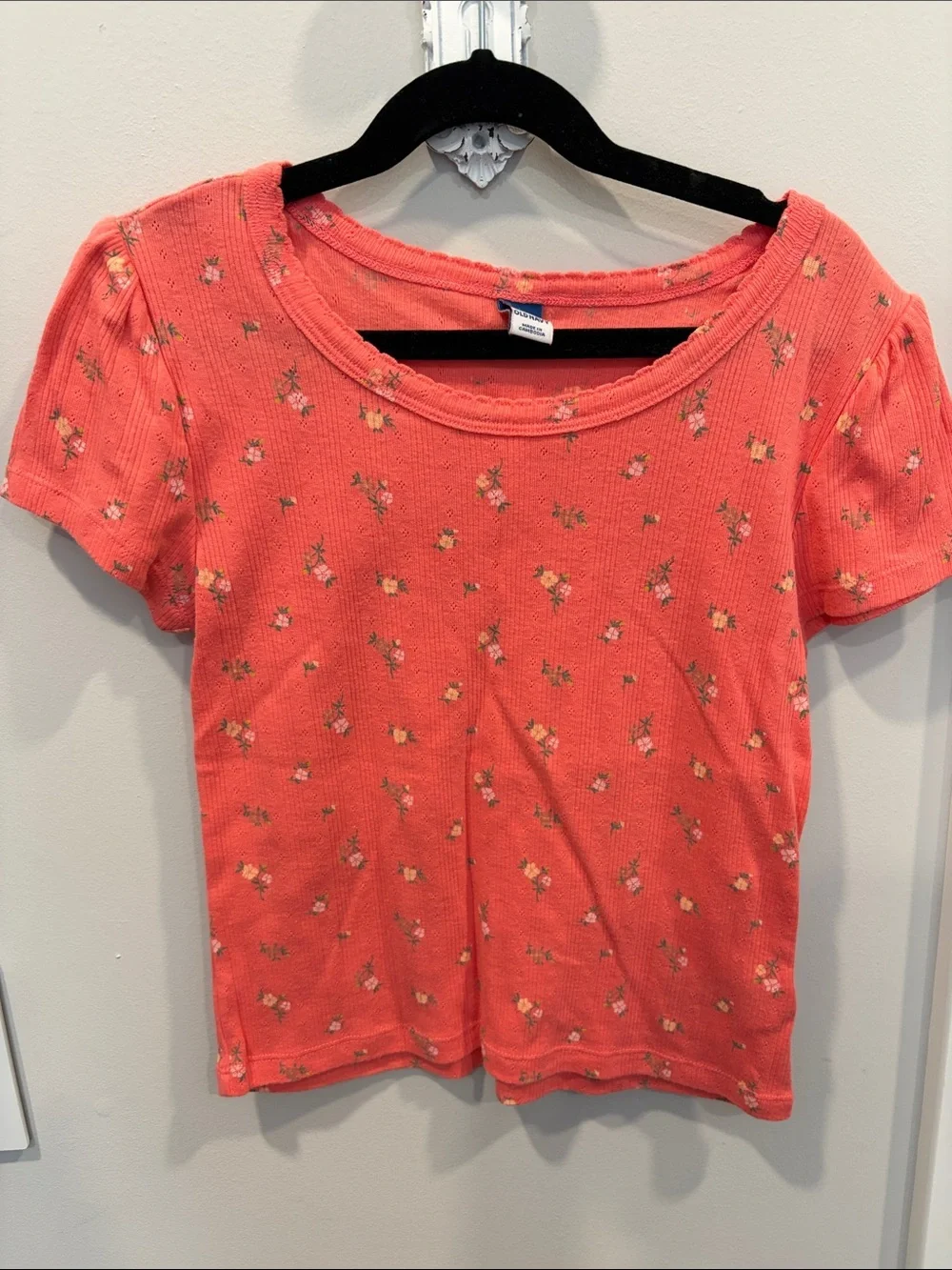 Old Navy Coral Floral Ribbed Short Sleeve Tee